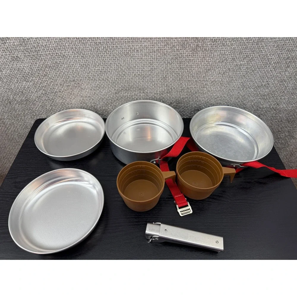 Mirro Backpacker Camping Mess Kit Silver Aluminum Vintage 8 pc Set outdoor